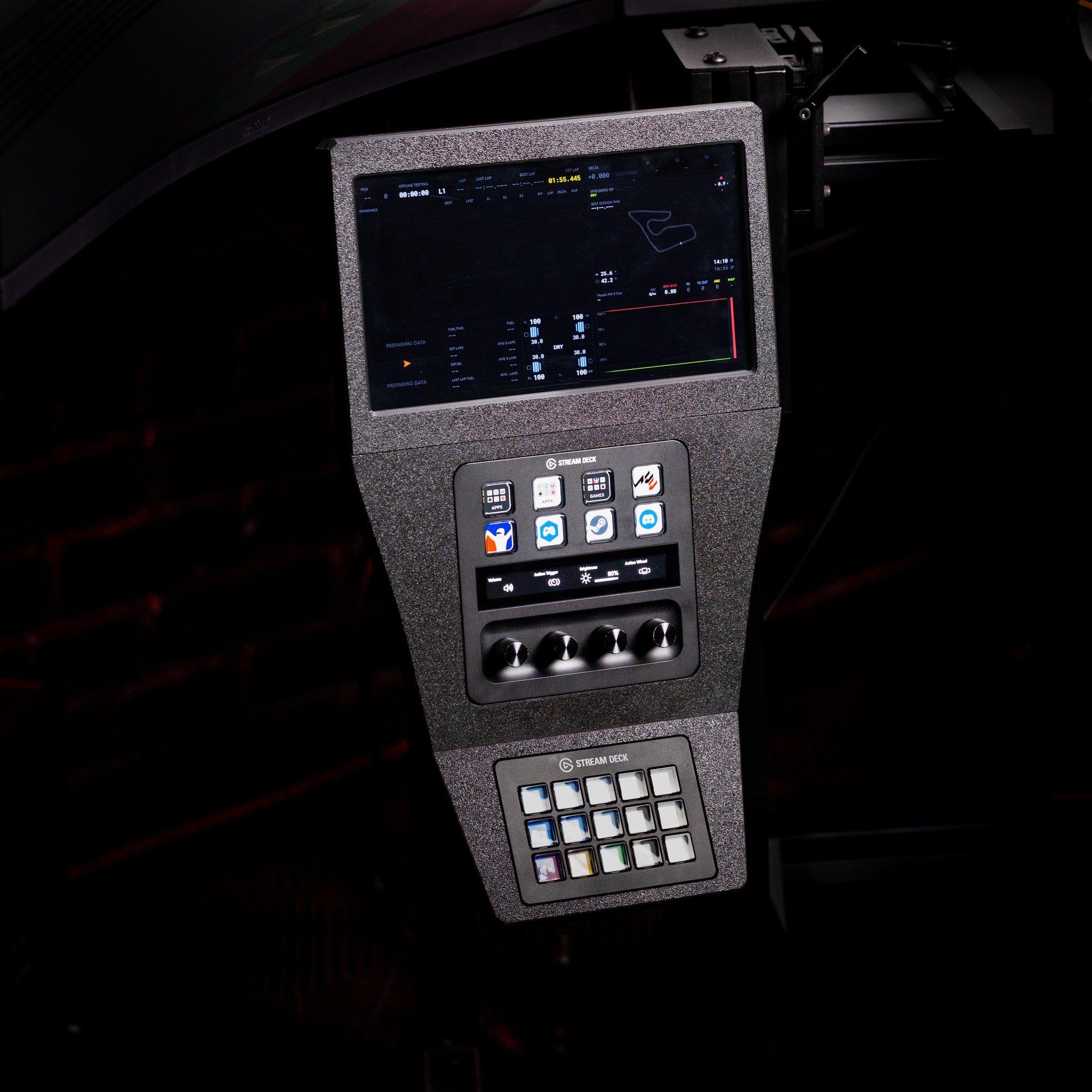 10 Inch Touchscreen with Stream Deck Plus and 15 Key Stream Deck Triple Mount Console